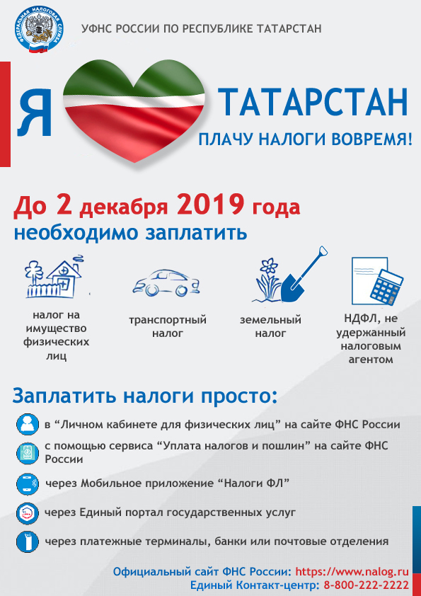 До 2 декабря 2019 года необходимо заплатить налоги